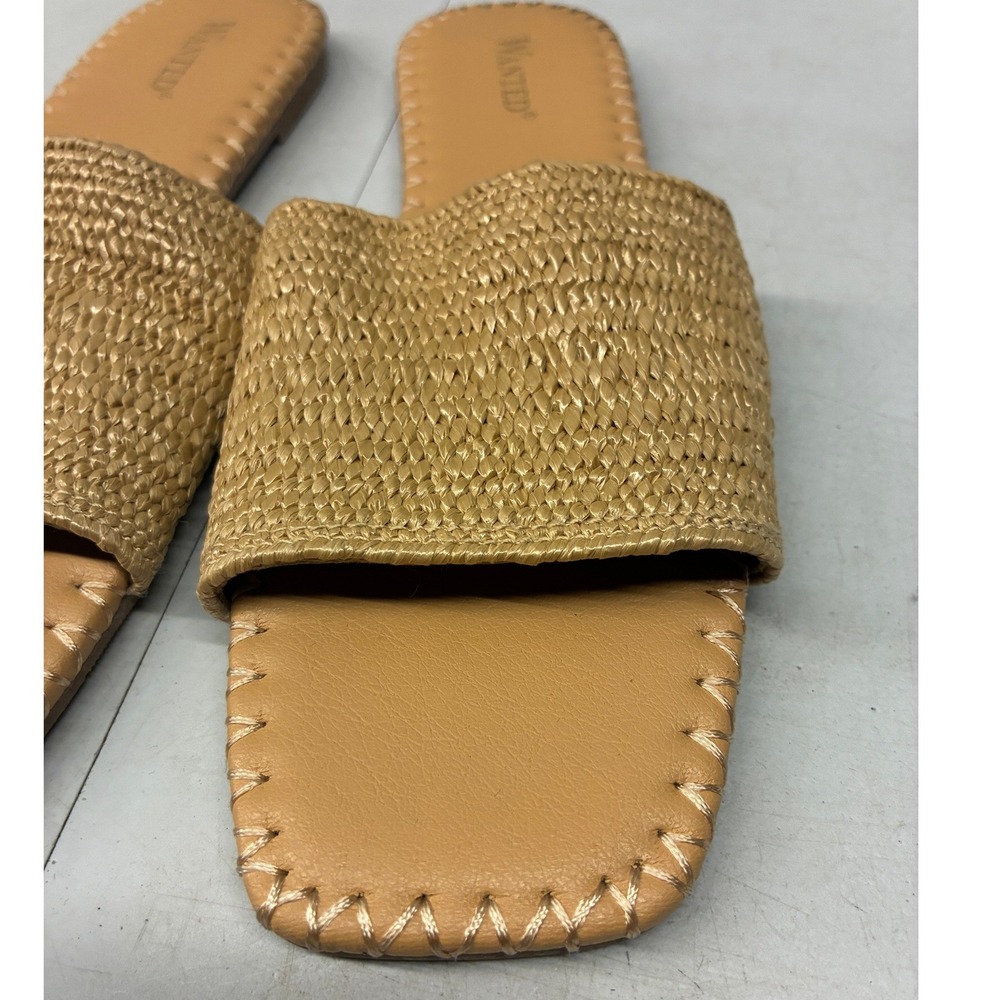 Wanted Ariel Sandals Slide Womens 6.5 Tan Straw Square Toe Flat Summer Beach - Picture 5 of 11